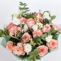 Букет № 123 из чайных роз и эустомы — фото 67