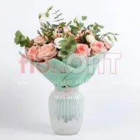 Букет № 123 из чайных роз и эустомы — фото 66