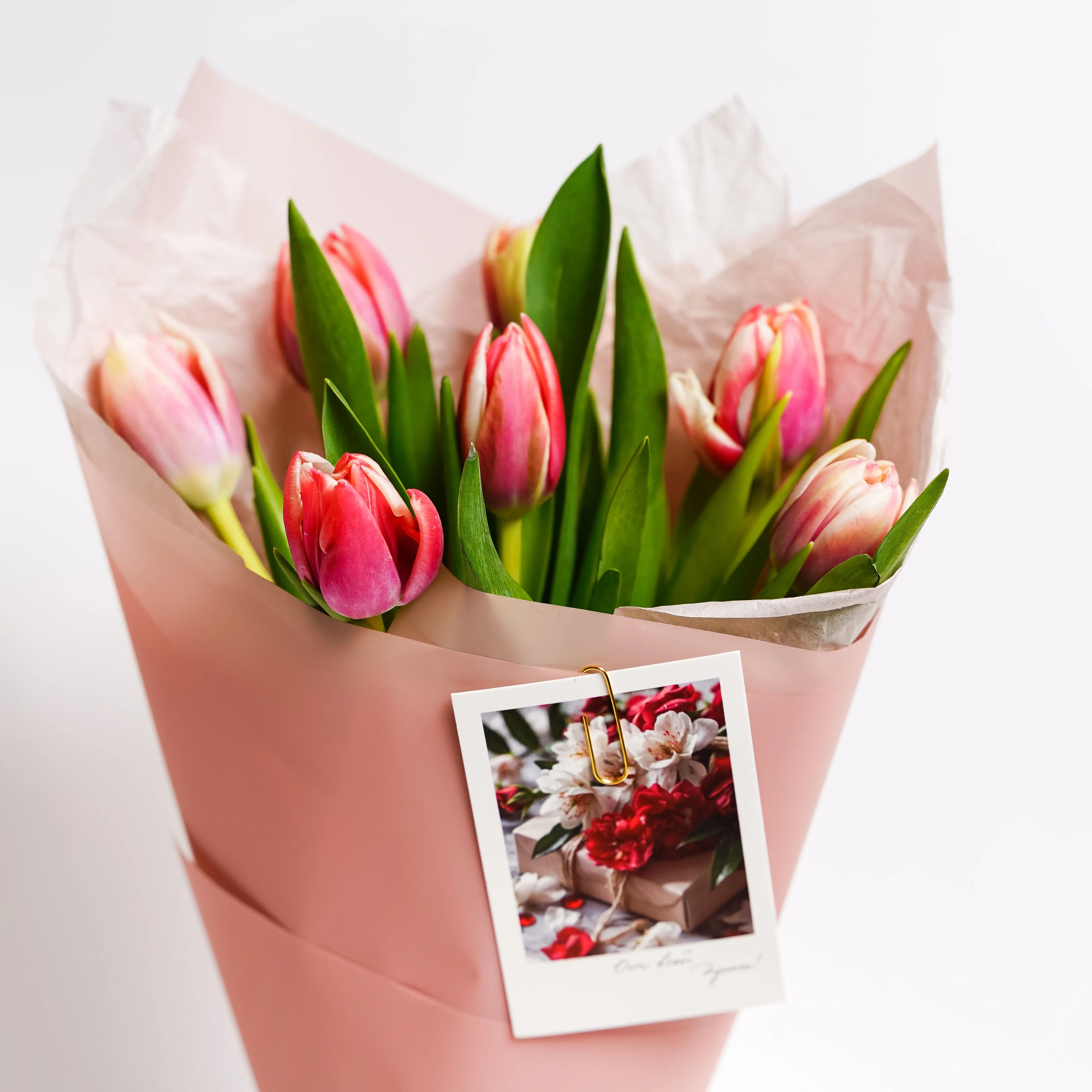 Букет № 565 с розовыми тюльпанами  — фото 7