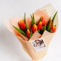 Букет № 572 из 7 оранжевых тюльпанов  — фото 1