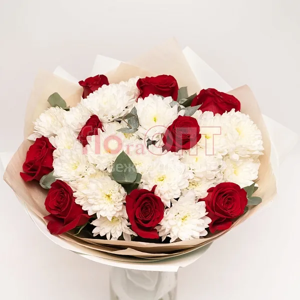 Букет № 71 с хризантемой и красными розами  — фото 2