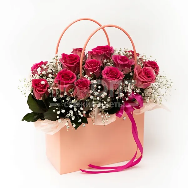 Композиция №214 розами в сумочке  — фото 1