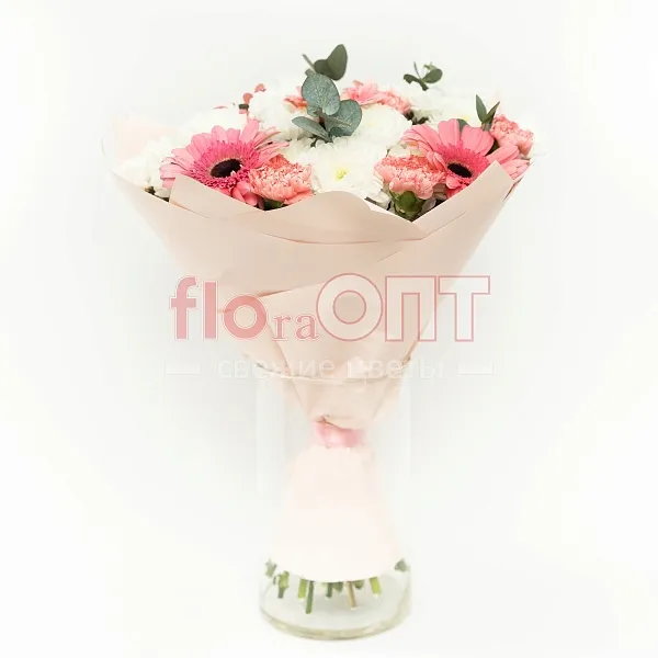 Букет № 526 сборный с розовыми герберами — фото 1