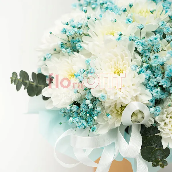 Цветочный стаканчик № 165 с хризантемой и гипсофилой  — фото 3