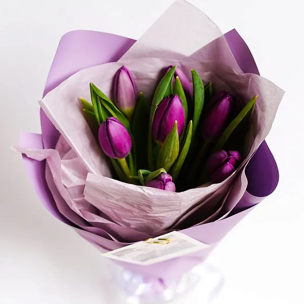 Букет № 569 из 7 сиреневых тюльпанов  — фото 3