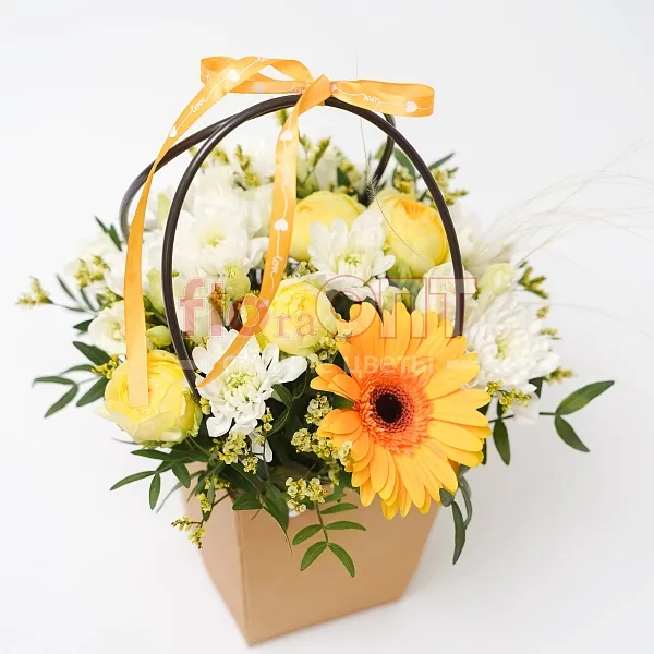 Коробка № 186 сборная с желтой герберой  — фото 2