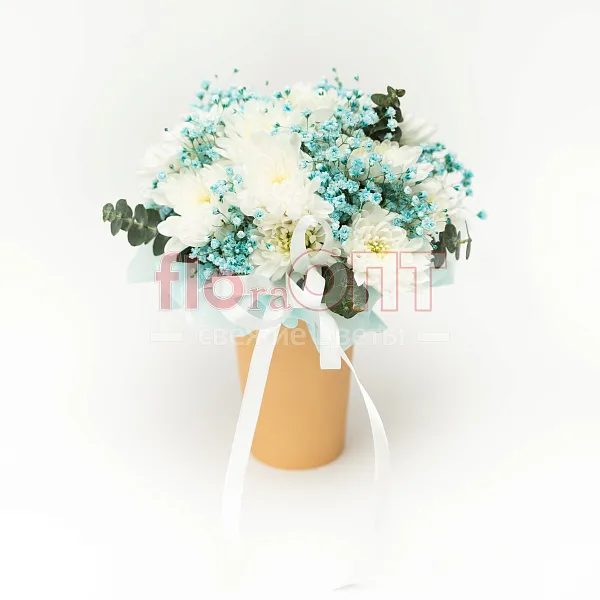 Цветочный стаканчик № 165 с хризантемой и гипсофилой  — фото 1