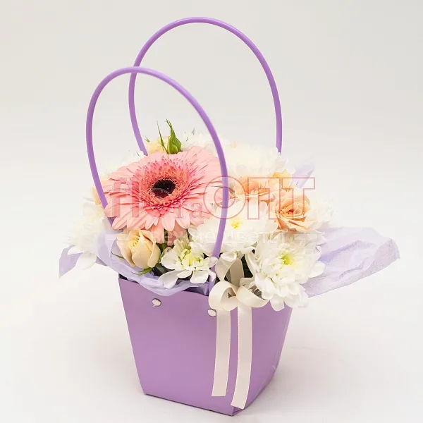 Композиция № 173 с розовой герберой и хризантемой — фото 1