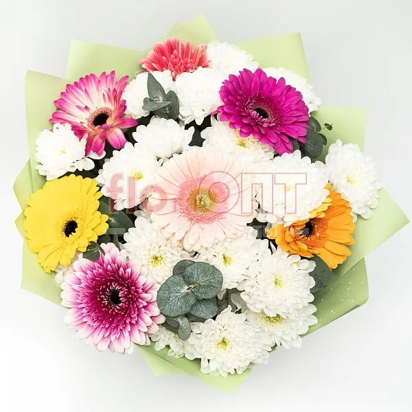 Букет № 523 с разноцветными герберами и хризантемой  — фото 2