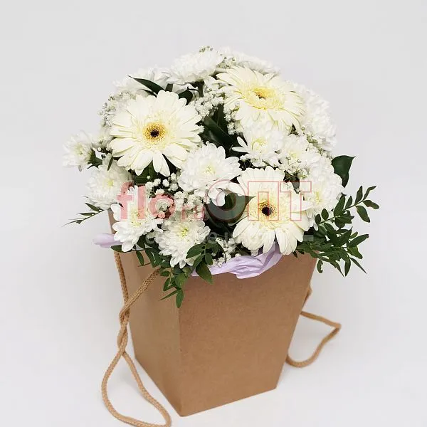 Коробка № 211 белая с герберами  — фото 2