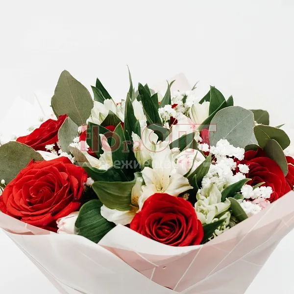 Букет № 294 с красными розами и тюльпанами  — фото 4