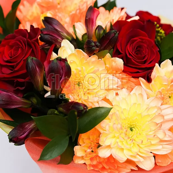 Букет № 395 с крашеной хризантемой и розами  — фото 5