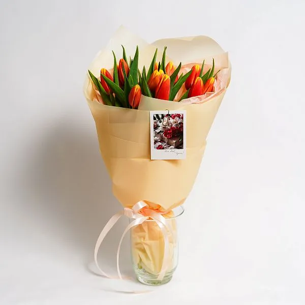 Букет № 575 из 15 оранжевых тюльпанов — фото 2