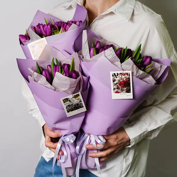 Букет № 568 с сиреневыми тюльпанами  — фото 1
