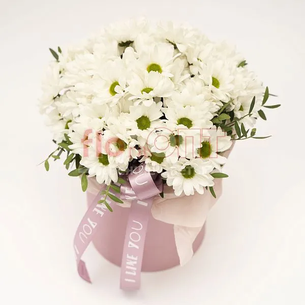 Композиция № 221 в коробке с хризантемой  — фото 1