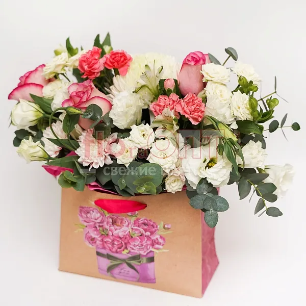 Композиция № 28 с розами и хризантемой  — фото 1