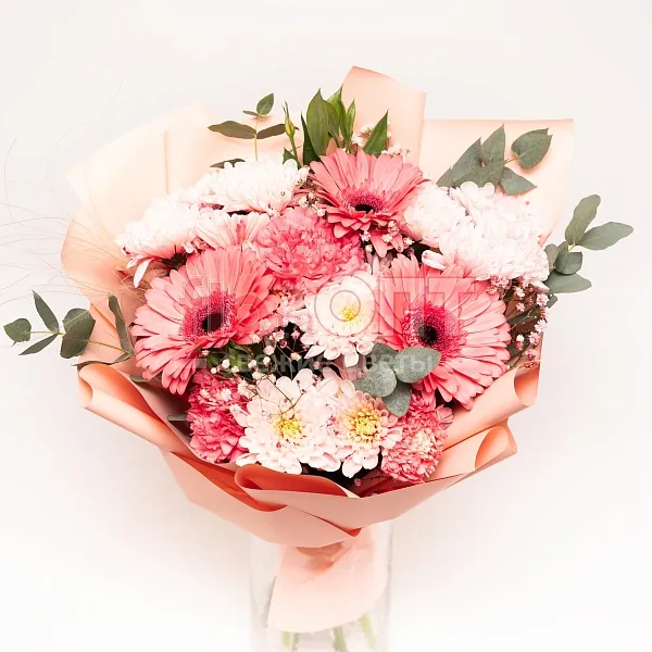 Букет № 7 сборный с розовыми герберами  — фото 2