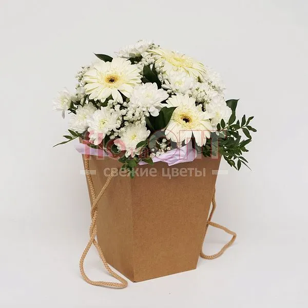 Коробка № 211 белая с герберами  — фото 1