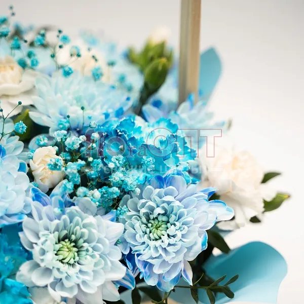 Композиция № 181 голубая в деревянном кашпо  — фото 2