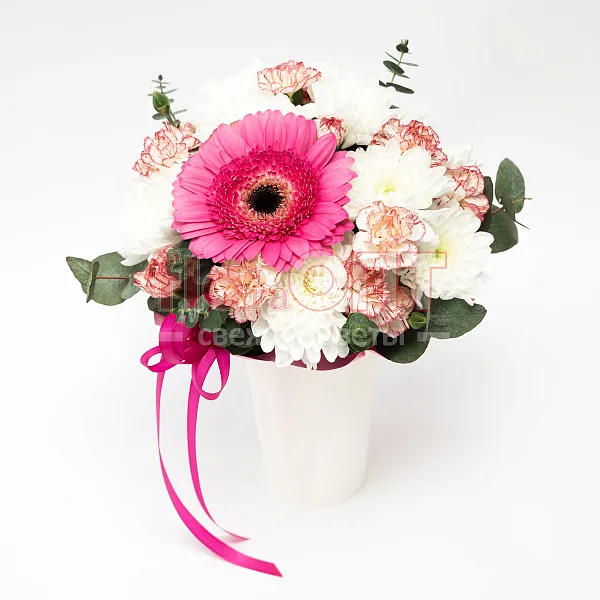 Цветочный стаканчик № 163 с розовой герберой  — фото 3