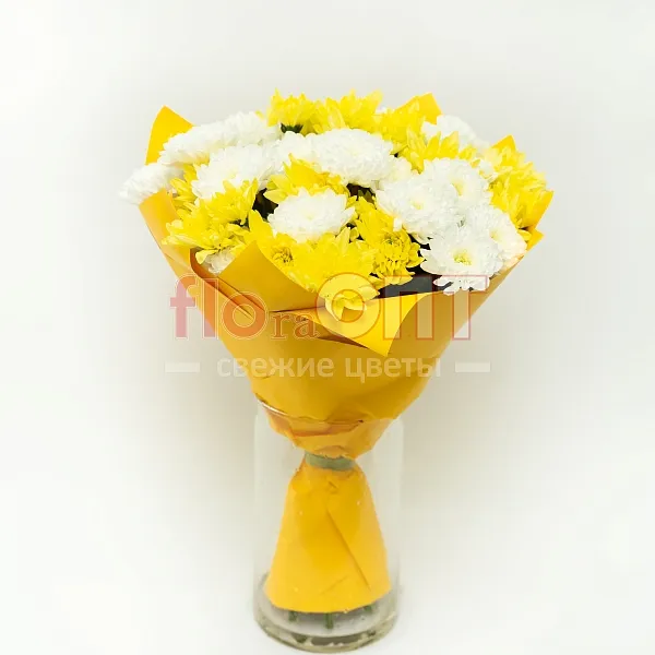 Букет № 524 с желтой и белой хризантемой  — фото 1