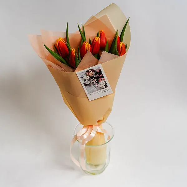 Букет № 572 из 7 оранжевых тюльпанов  — фото 4