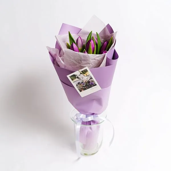 Букет № 569 из 7 сиреневых тюльпанов  — фото 2