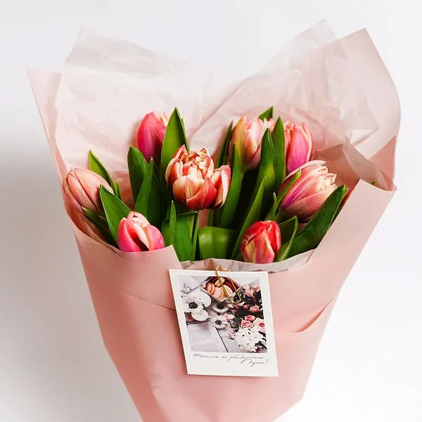 Букет № 566 из 9 розовых тюльпанов — фото 2