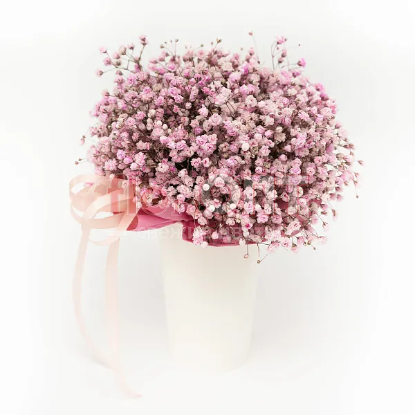 Цветочный стаканчик № 161 с розовой гипсофилой  — фото 1