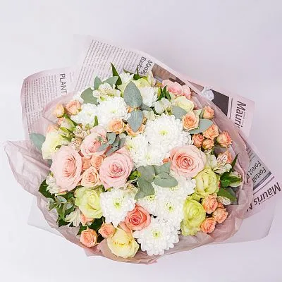 Букет Сборный №32 с кустовой розой и кустовой хризантемой  — фото 8