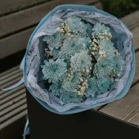 Букет Зефирка №12 из голубых крашеных хризантем — фото 12