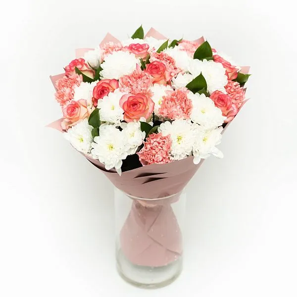 Букет Сборный №16 с розовой розой и диантусами  — фото 3